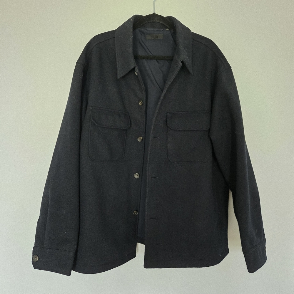 Uniqlo Jacket XL Navy Blue Chore Coat Lined 4 Front Pockets Button Down